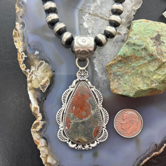 Sterling Silver Southwestern Style Teardrop Peanut Obsidian Pendant For Women - Picture 8 of 10